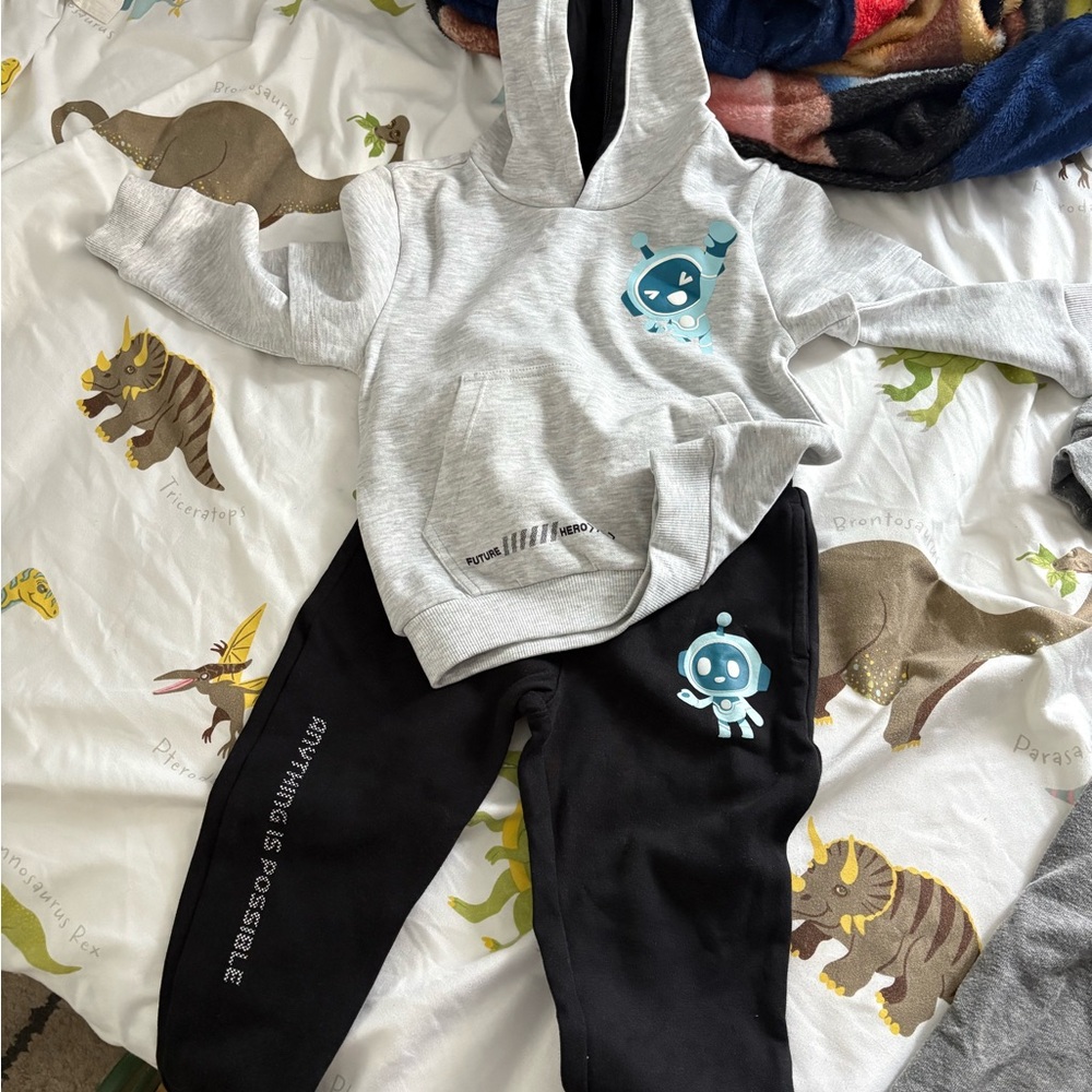 Gray and Black Kids Hoodie and Jogger Set